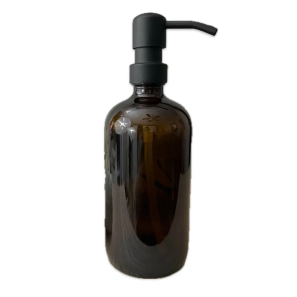 🖤SET OF 2: 16 OZ. GLASS SOAP DISPENSER W/ METAL PUMP (AMBER GLASS/BLACK P…